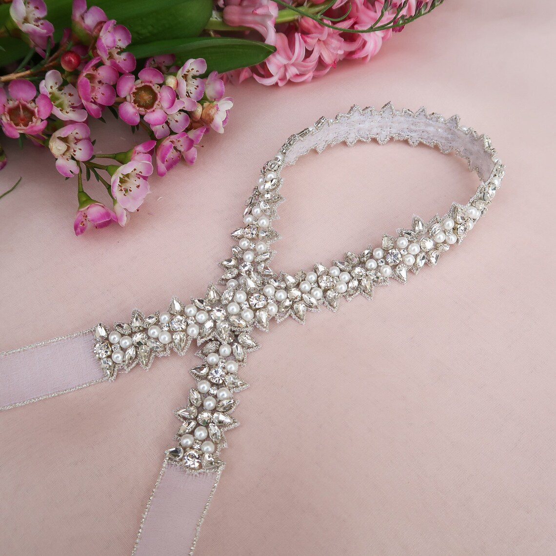 Wedding Sash Pearl Sash Belt Skinny Pearl Belt Swarovski Etsy