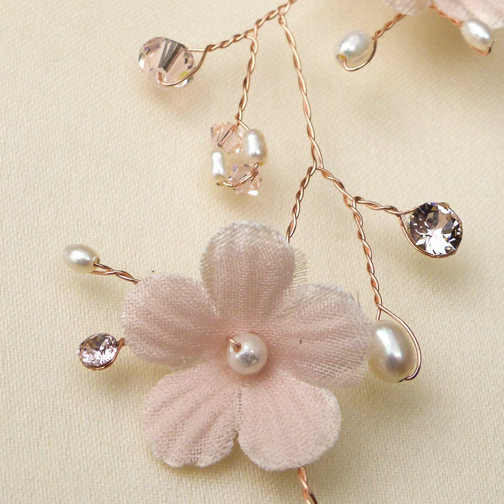 Rose Gold Filled 14k Hair Vine Silk Flower Vine Blush Pink Etsy UK