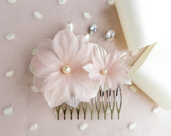 bridal comb, wedding comb, silk flower, hair silk flower, Swarovski comb, pearl comb