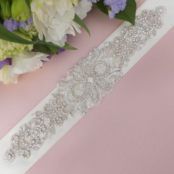 Beaded Bridal Sash, Swarovski Bridal Sash Belt, Bridal Belt  display picture 3