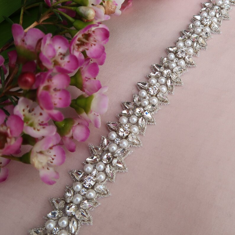 Wedding Sash Pearl Sash Belt Skinny Pearl Belt Swarovski Etsy