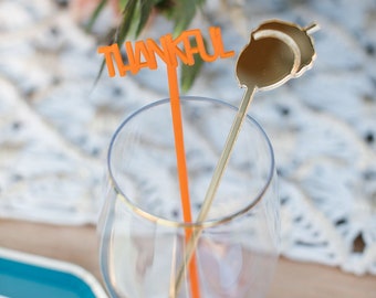 Set of Thankful Drink Stirrers | Thanksgiving Dinner | Friendsgiving | Turkey Party | Acorn Drink Stirrers