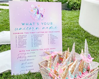 Unicorn Party Sign | Foam Board Sign | Unicorn Name Game | Magical Rainbow Party | Girls Party | Kids Birthday | Pastel Rainbow Party