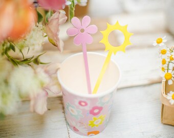 Set of Flower and Sun Stir Sticks | Girl Party | Sunshine Party | Drink Stirrers | Swizzle Sticks | Flower Party | Bridal Shower