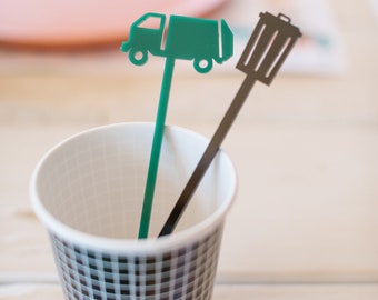 Set of Trash Truck Drink Stirrers | Trash Party | Trash Bash | Garbage Truck | Swizzle Sticks | Kids Party | Truck Birthday Party