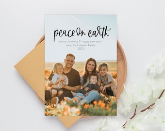 INSTANT DOWNLOAD: Peace on Earth Christmas Card | Holiday Card | Wedding Card | Family Card | Calligraphy Christmas Card
