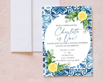 INSTANT DOWNLOAD: Lemon and Italian Tile Inspired Party Invitation