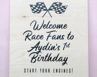 Racecar Party Welcome Sign | Car Party | Kids Birthday Party Sign | Kids Party | Personalized Racecar | Boy Birthday | Vintage Racecar