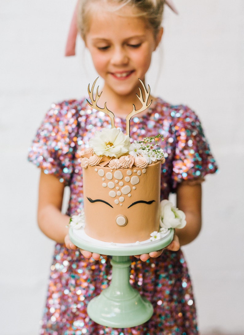 Antler Cake Topper Deer Cake Topper Woodland Baby Shower Etsy