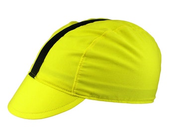 Yellow/black-stripe cotton cycling cap - handmade cap; bike cap; bicycle cap; cotton cap; cycling clothes; bike wear