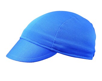 Blue moisture wicking cycling cap - handmade cap; moisture wicking cap; bicycle cap; polyester cap; bike wear; cycling clothes