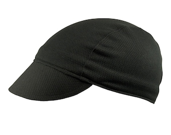 Black moisture wicking cycling cap - handmade cap; moisture wicking cap; bicycle cap; polyester cap; bike wear; cycling clothes