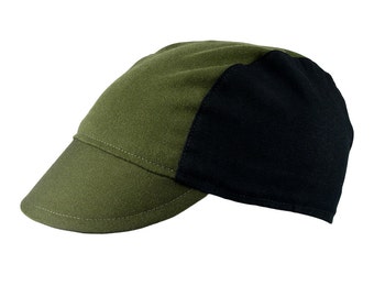 Olive/black cotton cycling cap - handmade cap; bike cap; bicycle cap; cotton cap; cycling clothes; bike wear