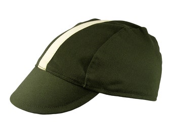 Olive/beige-stripe cotton cycling cap - handmade cap; bike cap; bicycle cap; cotton cap; cycling clothes; bike wear