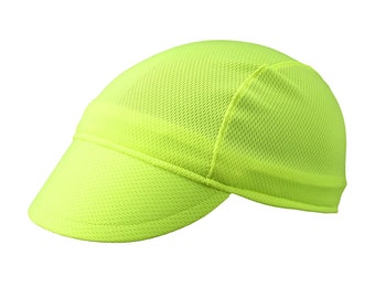Neon/yellow moisture wicking cycling cap - handmade cap; moisture wicking cap; bicycle cap; polyester cap; bike wear; cycling clothes