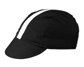 Black/white-stripe cotton cycling cap - handmade cap; bike cap; bicycle cap; cotton cap; cycling clothes; bike wear