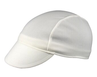 White moisture wicking cycling cap - handmade cap; moisture wicking cap; bicycle cap; polyester cap; bike wear; cycling clothes