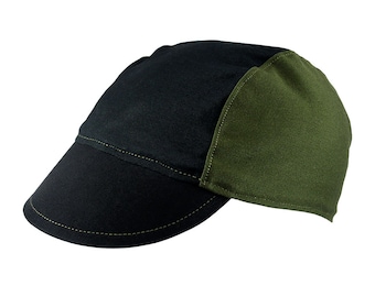 Black/olive cotton cycling cap - handmade cap; bike cap; bicycle cap; cotton cap; cycling clothes; bike wear