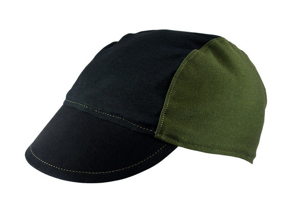 Black/olive cotton cycling cap - handmade cap; bike cap; bicycle cap; cotton cap; cycling clothes; bike wear