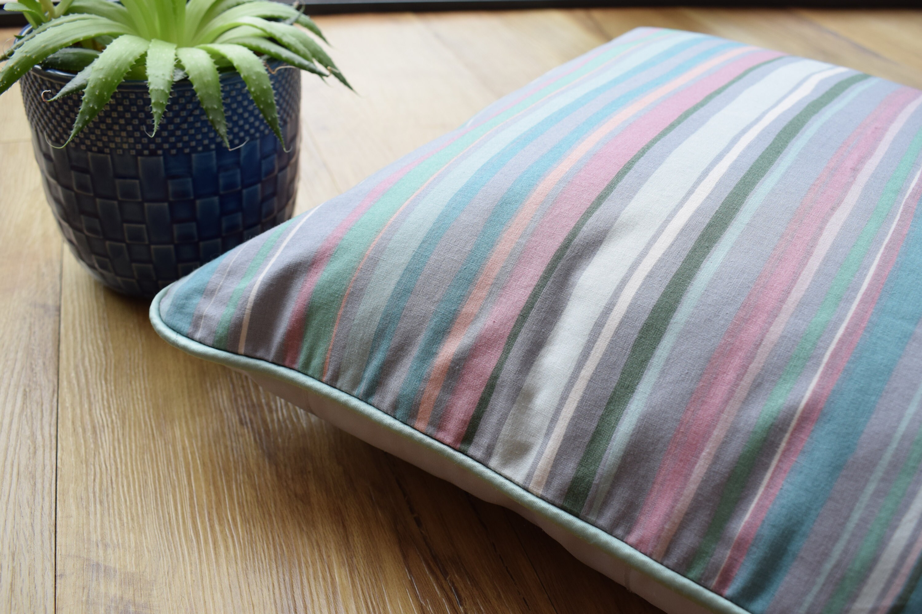 Striped Cushion Cover in Blue Green and Pink Tones. Pastel Etsy UK