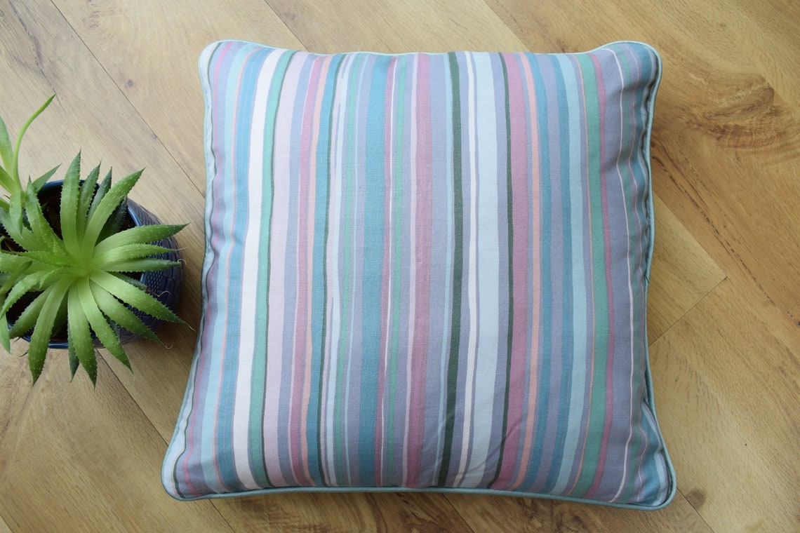 Striped Cushion Cover in Blue Green and Pink Tones. Pastel Etsy UK