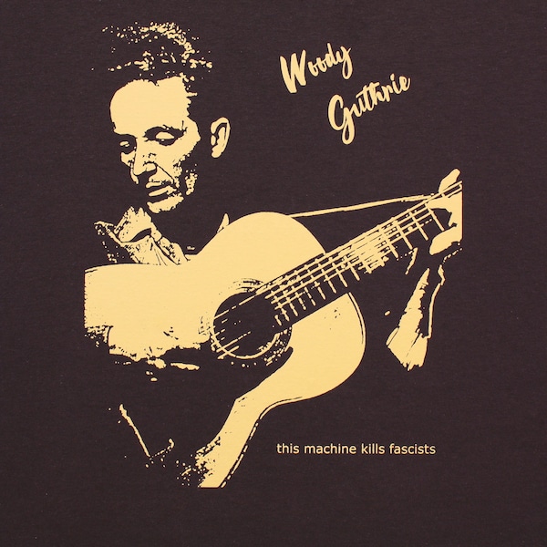 Maglietta Woody Guthrie SPEDIZIONE GRATUITA per la protesta della musica folk negli Stati Uniti