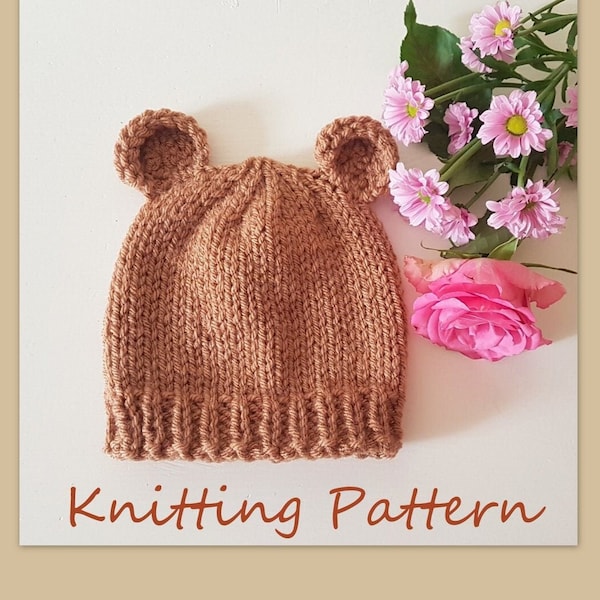 0 - 3 years Bear Beanie Knitting PATTERN, chunky knit baby bear hat pattern, Easy toddler bear hat Knitting pattern PDF, Quick knit bear hat