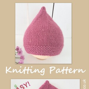 0 - 5 years Beanie knitting PATTERN in Aran (worsted), Easy Toddler pixie hat knitting pattern, pointy beanie hat pattern, knitting for baby