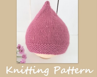 0 - 5 years Beanie knitting PATTERN in Aran (worsted), Easy Toddler pixie hat knitting pattern, pointy beanie hat pattern, knitting for baby