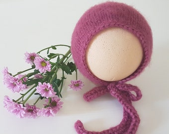 0-6 months Baby bonnet knitting PATTERN, Newborn bonnet photo prop PDF, double knit light worsted bonnet knitting pattern, knitting for baby