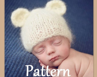 0-12 months Baby Bear Hat Knitting PATTERN, Toddler bear beanie PDF Pattern, Newborn photo prop bear hat, Knitting for baby, Easy pattern