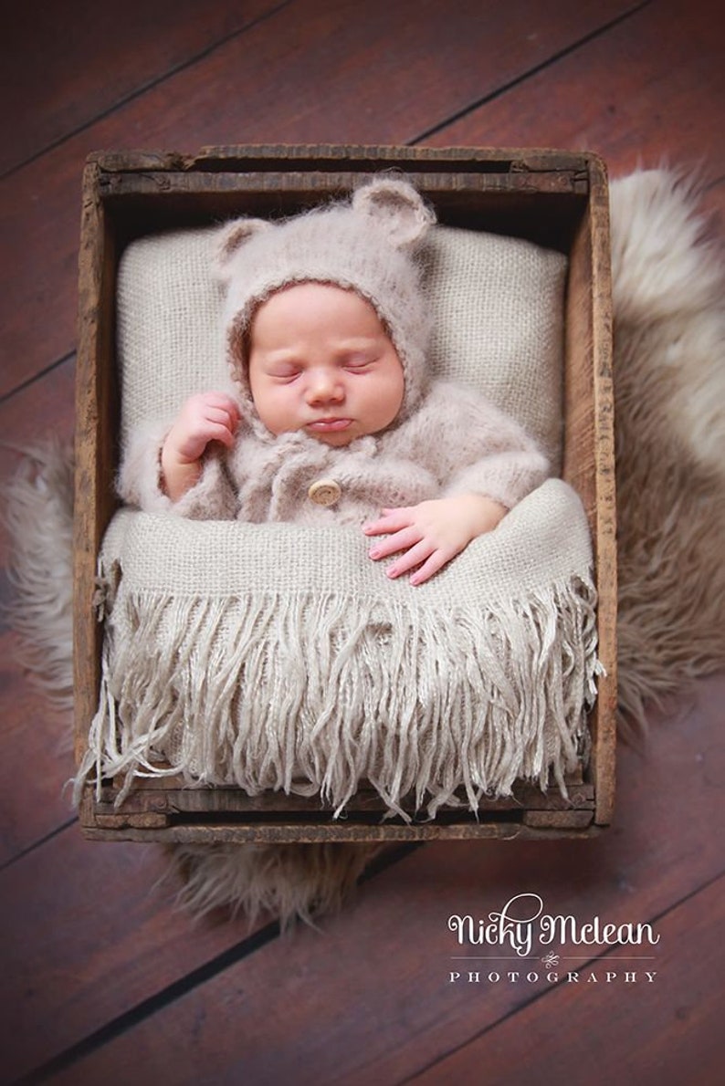 Knit baby bear hat, 0-3 years sizes newborn to toddler bear bonnet , photo prop costume hat, newborn bear bonnet photo prop, baby gift hat image 3