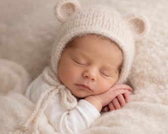Knit Baby Bear Bonnet Pattern: Newborn Photo Prop (PDF Pattern)