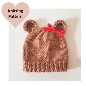 0 - 3 years Bear Beanie Knitting PATTERN, chunky knit baby bear hat pattern, Easy toddler bear hat Knitting pattern PDF, Quick knit bear hat