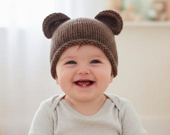 Easy Baby Bear Beanie Knitting Pattern: Light Worsted 8ply Double Knit (PDF Pattern)