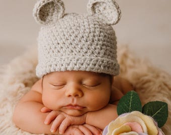 Gehäkelte Bärenmütze: Foto-Requisite für Neugeborene, Geschenk zur Babyparty, Wintermütze für Kleinkinder