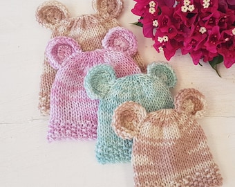 Baby Bear hat knitting pattern, newborn photo prop hat, Easy Double Knit -Light Worsted Baby Bear Beanie knit pattern 0 - 12 months
