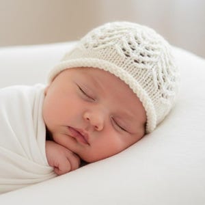 Lace Baby Hat Knitting Pattern: Knit Roll Brim Hat (PDF)