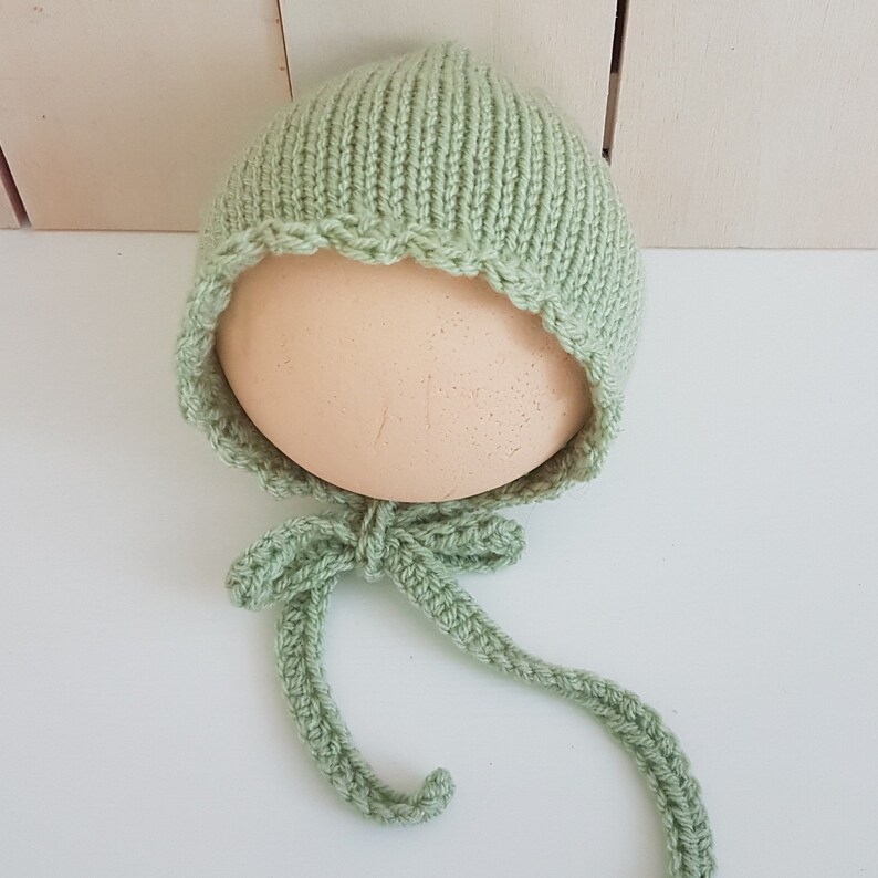 knit newborn playsuit with matching green bonnet READY Summer baby romper outfit mint knitted baby girl shower gift set idea