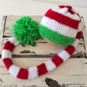 Striped Baby elf hat Knitting PATTERN, newborn baby longtail beanie pattern, photography prop knitting pattern PDF, Newborn prop hat pattern image 4