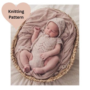 Easy Lace Strickmuster Newborn Bodysuit Romper und Mütze Schnittmuster (PDF) Photo Prop