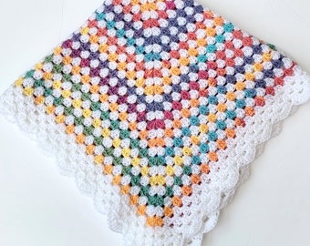 Rainbow Crochet Baby Blanket, New baby gift, Receiving blanket, Stroller blanket, knitted baby gift, rainbow baby shower gift, knit blanekt