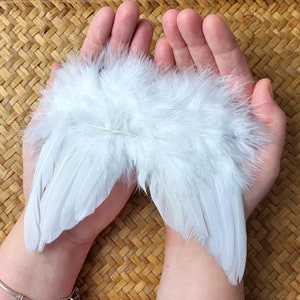White feather angel wings newborn photo prop, Baby angel wings for photo shoot. White Baby Wing Set, Newborn Wing , Newborn Angel Costume. image 2