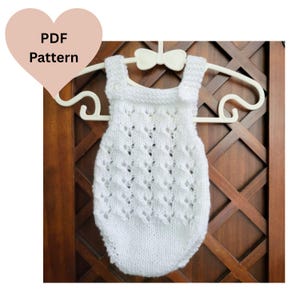 Lacy Baby Romper Knitting Pattern, Quick Knit Lexi Summer Romper for girls Newborn to 12 months, DK - Light Worsted baby clothes PDF pattern