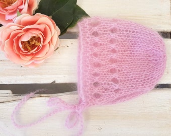Lace Weight Baby Bonnet Knitting Pattern: Newborn Photo Prop (PDF instructions)