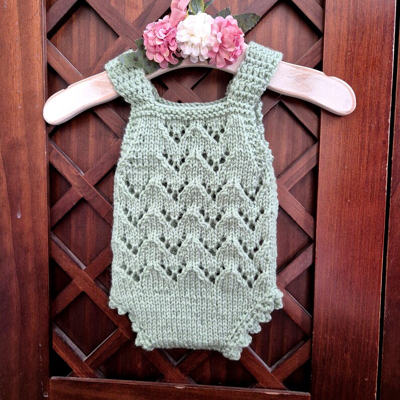 RTS Sage Green Newborn Romper With Lacy Pattern. Baby Girl Photography ...