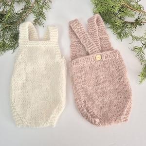 RTS Newborn Knitted simple classic style baby romper with shoulder straps, newborn photography prop, gift for baby, coming home outfit