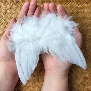 White feather angel wings newborn photo prop, Baby angel wings for photo shoot. White Baby Wing Set, Newborn Wing , Newborn Angel Costume. image 3