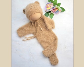Baby Bear & Bunny Romper Knitting Pattern: Footed Pajama Outfit (PDF Instructions) Newborn Photo Prop