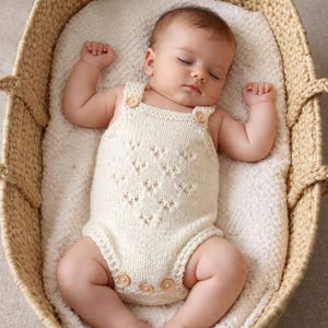 Baby Romper Knitting Pattern: Lace Bodysuit & Bonnet (PDF Download 0-6 Months, Aran Worsted Yarn